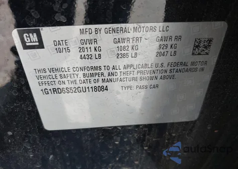 2016 Chevrolet Volt Premier z USA, uszkodzony, nr VIN 1G1RD6S52GU118084